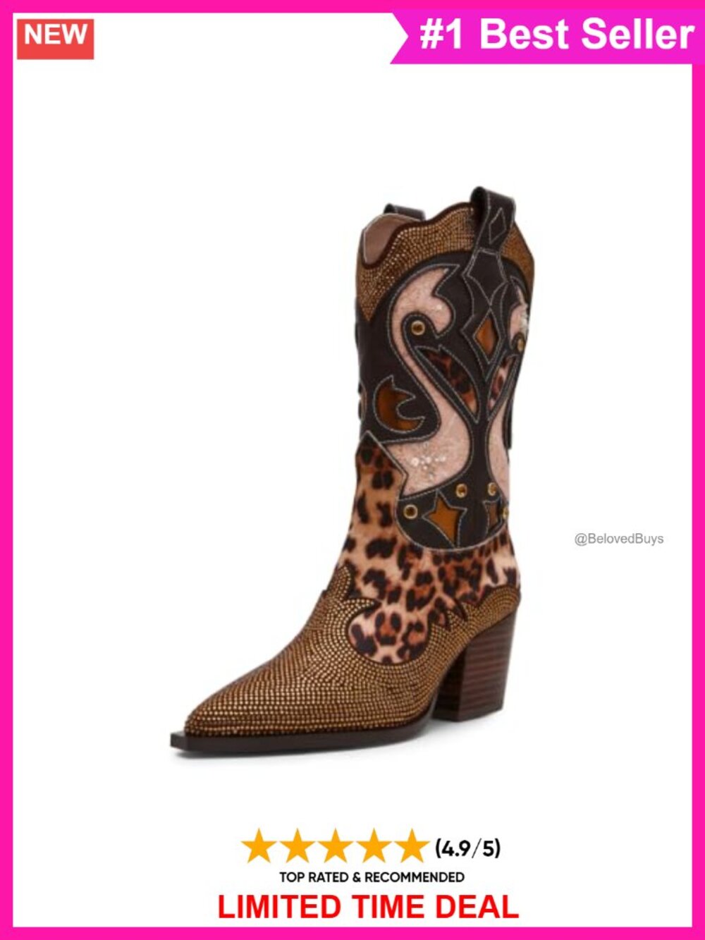 Western Mid-Calf Boots Pointed Toe Block Heel Polyurethane